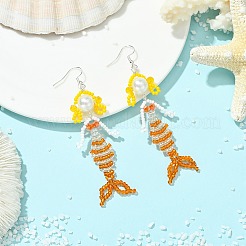 Boucles d'oreilles pendantes en fil de cuivre et perles de verre&nbsp;EJEW-MZ00816