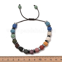 Bracelets en perles tressées rondes en pierre de lave naturelle teintée&nbsp;GG-CBA922D-01