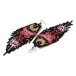 Серьги с подвесками из тканых стеклянных бусин в богемном стиле&nbsp;EJEW-A046-01A