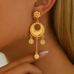 Плоские круглые серьги-гвоздики из сплава с цветком UV3526