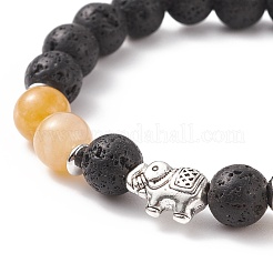 Pulsera elástica de roca de lava natural y jade topacio con cuentas de aleación&nbsp;BJEW-TA00147-02