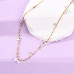 304 нержавеющая сталь шариковая цепочка цветные кубические цирконии плоские круглые кисточки ожерелья для женщин&nbsp;LS-NJEW-A051-03G-02