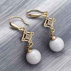 Серьги с подвесками из латуни с прозрачным фианитом и прозрачным фианитом EJEW-F362-17G