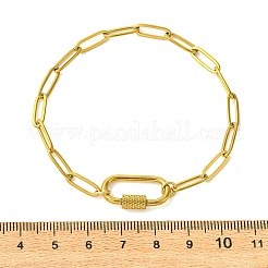304ステンレススチールオーバルリンクブレスレット  女性用ペーパークリップチェーンブレスレット  スクリューカラビナロックチャーム付き  ゴールドカラー  7.28インチ（18.5cm）&nbsp;BJEW-JB13935