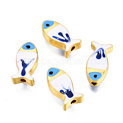 ラックメッキ合金エナメルビーズ  カドミウムフリー＆鉛フリー  魚  ライトゴールド  ダークブルー  17x8x4.5mm  穴：1.8mm&nbsp;LS-PALLOY-N157-046D