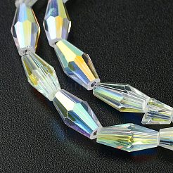 透明な電気メッキガラスビーズ  ABカラーメッキ  多面カット  双円錐形  透明  8x4mm  穴：0.8mm&nbsp;X1-GLAA-K064-05A-AB03