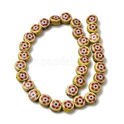 Perline piatte e rotonde in porcellana fatte a mano con motivi floreali&nbsp;PR-CBA03B0-02C