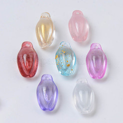 透明スプレー塗装ガラスペンダント  混合スタイル  つぼみ  ミックスカラー  15x8.5x7.5mm  穴：1.2mm&nbsp;GLAA-S190-016