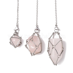 3 pièce 3 styles 304 chaîne en acier inoxydable pochette en macramé support de pierre vide pendules de radiesthésie&nbsp;HJEW-JM02327
