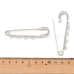 鉄製ラインストーン安全ピンブローチ金具  ループが4つ付いたキルトピン  プラチナ  70x20x8mm&nbsp;JEWB-E045-01B-P