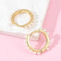 Круглые серьги-кольца из латуни и АБС-пластика с имитацией жемчуга.&nbsp;EJEW-A156-07G