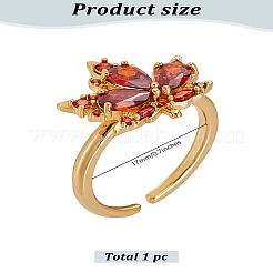 1 шт. открытое кольцо-манжета из коричневого стекла в виде кленового листа с кубическим цирконием&nbsp;RJEW-LP0001-14
