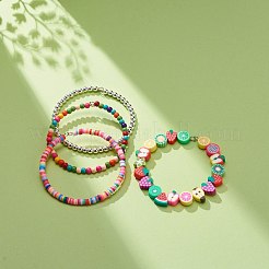 4 шт. 4 стильных браслета ручной работы из полимерной глины с фруктами и синтетическим гематитом и бирюзой (окрашенные) набор браслетов из бисера&nbsp;BJEW-JB08693