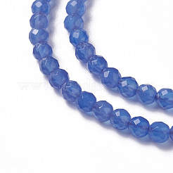 天然な青瑪瑙ビーズ連売り  多面カット  ラウンド  ブルー  2~3x2~2.5mm  穴：0.2mm  約181~210個/連  15.9~16.3インチ（40.4~41.5cm）&nbsp;G-F596-12C-2mm