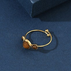 Verstellbare Fingerringe aus natürlichem Tigerauge für Damen&nbsp;RJEW-A101-01G-02