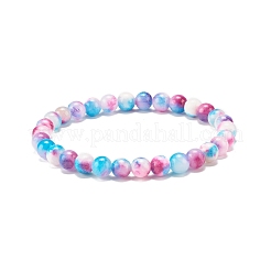 Натуральный белый нефрит круглый эластичный браслет из бисера BJEW-JB07968