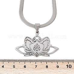 201 полое ожерелье с подвеской в виде цветка лотоса из нержавеющей стали чакры NJEW-K283-29P