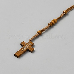 Jesuskreuz-Anhänger aus Kiefernholz&nbsp;LS-NJEW-WH0002-243E