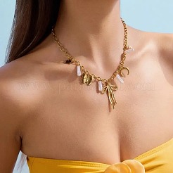 Sommerliche Strand-Halskette mit Kleeblatt-Anhänger aus Edelstahl 304 und Imitations-Keshi-Perlenquaste für Damen&nbsp;LH7473