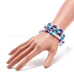 4pcs 4 style lampwork mauvais œil et ensemble de bracelets extensibles de perles en plastique&nbsp;BJEW-JB08386