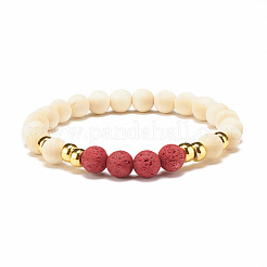 Bracelet extensible en bois naturel et pierre de lave synthétique (teinte) à perles rondes&nbsp;BJEW-JB07815