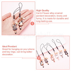 Подвеска из сплава с эмалью «кошка и цветок»&nbsp;HJEW-AB00477