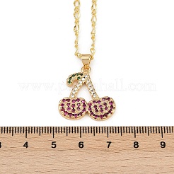 Латунные микропаве камелия кубический цирконий фрукты кулон ожерелья для женщин NJEW-U042-02B-G