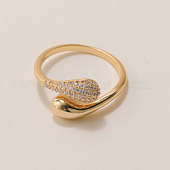 Элегантное каплевидное латунное кольцо-манжета с микропаве из прозрачного кубического циркония для ежедневного праздничного украшения&nbsp;FF4860-1