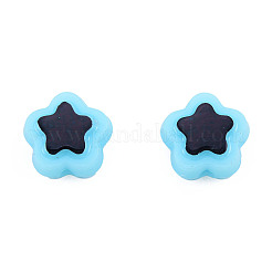 不透明なメッキアクリルビーズ  ライン入り  スター  ライトスカイブルー  9.5x10x5mm  穴：1.6mm  約1850個/500g&nbsp;OACR-N136-01F