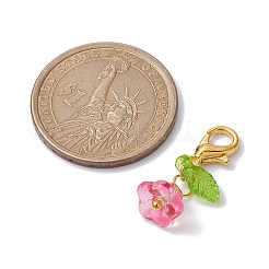 6 個の花と葉のアクリルペンダント装飾  合金製カニカン付き  ゴールドカラー  24mm&nbsp;HJEW-JM01364-01
