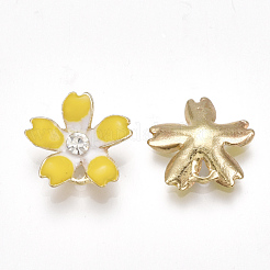 合金チャーム  エナメルとラインストーン付き  さくら  クリスタル  ライトゴールド  ゴールド  14x15x3mm  穴：1.2mm&nbsp;PALLOY-S177-11E