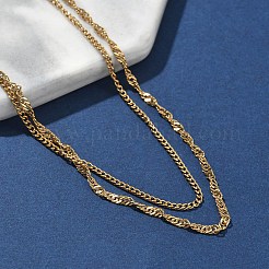 304 нержавеющая сталь сингапурская цепочка двухслойные ожерелья для женщин NJEW-U050-02B-G