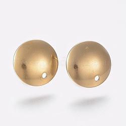 Ion Plating(IP) 304 Stainless Steel Stud Earring Findings, with Loop, Flat Round, Golden, 13x2mm, Hole: 1.5mm, Pin: 0.8mm