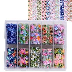 Nail Art Transfer Stickers, Nail Decals, DIY Nail Tips Decoration for Women, Floral Pattern, Mixed Color, 1000x40mm, 10styles, 1style/roll, 10roll/box