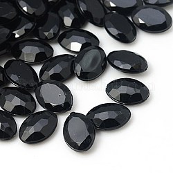Faux diamant acrylique de taiwan cabochons dos et facettes, ovale, noir, 18x13x5mm