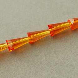 Transparent Glass Beads Strands, Faceted, Cone, Dark Orange, 10x6x6mm, Hole: 1.2mm, about 47~49pcs/strand, 18.70~19.49 inch(47.5~49.5cm)