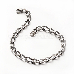 304 Stainless Steel Twisted Chain Bracelets, with Lobster Claw Clasps, Stainless Steel Color, 8-1/4 inch(210mm), Links: 5.5x11x1.2mm