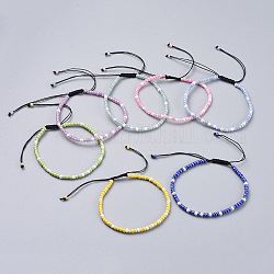 Регулируемые нейлоновые нити плетеные браслеты из бисера, со стеклянными бисеринами, непрозрачных цветов lustered, Цейлон круглых, круглые, разноцветные, 2-1/8 дюйм (5.5 см)