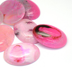 Овальные крашеные агата кабошоны натуральный хрустят, ярко-розовый, 40x30x6~8 мм