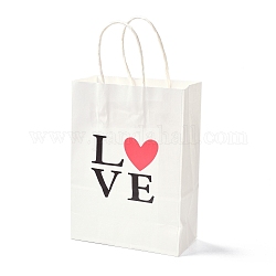 Rechteckige Papierverpackungsbeutel, mit Griff, für Geschenktüten und Einkaufstüten, Valentinstag, Wort Liebe, weiß, 14.9x8.1x21 cm