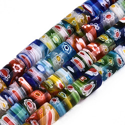 Chapelets de perles vernissées de millefiori manuelles, colonne, colorées, 11x8mm, Trou: 1.2~1.4mm, Environ 32 pcs/chapelet, 13.98'' (35.5 cm)