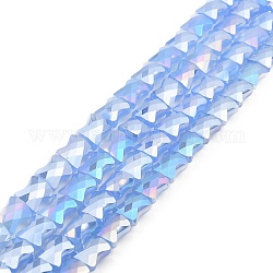 Brins de perles de verre à plaque de couleur ab, jade d'imitation, bâton de bambou à facettes, bleuet, 10.5~11x8x5mm, Trou: 1mm, Environ 60 pcs/chapelet, 24.80~25.20'' (63~64 cm)