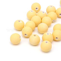 Perles acryliques laquées, de Style caoutchouté, ronde, kaki clair, 10x9.5mm, Trou: 2mm, environ 950 pcs/500 g