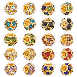 Pandahall Elite 40 pièces 10 couleurs perles de strass en laiton, rondelle, couleur mixte, 10x8.5mm, Trou: 3mm, 4 pcs / couleur