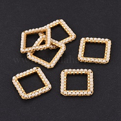 MIYUKI & TOHO Handmade Japanese Seed Beads, with 304 Stainless Steel Link Rings, Loom Pattern, Square, Golden, Seashell Color, 15x15x1.8~2mm