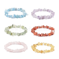 6Pcs 6 Style Natural Mixed Gemstone Chips Stretch Bracelets Set, Chakra Yoga Theme Jewelry for Men Women, Inner Diameter: 2-1/4 inch(5.7cm), 1Pc/style