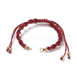 Adjustable Polyester Braided Cord Bracelet Making, with Brass Beads and 304 Stainless Steel Jump Rings, Golden, Red, Single Chain Length: about 5-1/2 inch(14cm)
