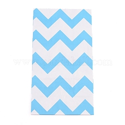 Sacs en papier kraft blanc, pas de poignées, sacs de rangement, motif de vagues, lumière bleu ciel, 23.5x13x8 cm