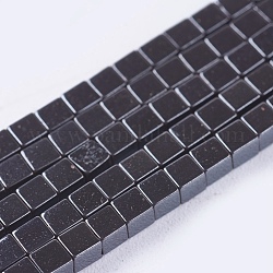 Electroplate Non-magnetic Synthetic Hematite Beads Strands, Cube, Grade AAAA, Black Plated, 2x2x2mm, Hole: 0.8mm, about 163pcs/strand, 16 inch