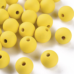 Perles acryliques, de Style caoutchouté, la moitié foré, ronde, or, 16mm, Trou: 3.5mm